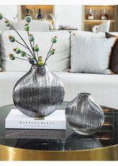 Silver Striped Glass Vase – Modern Home Décor