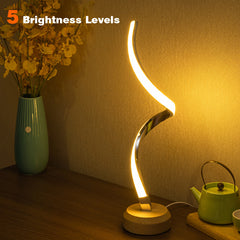 LED Spiral Table Lamp Modern Curved Desk Bedside Lamp Dimmable
