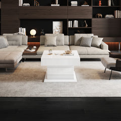 360° Rotating Lift-Top Coffee Table – High-Gloss with Drawer