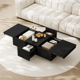 Modern Black Coffee Table – High-Gloss Finish with Hidden Storage Drawers