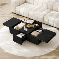 Modern Black Coffee Table – High-Gloss Finish with Hidden Storage Drawers