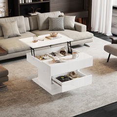 360° Rotating Lift-Top Coffee Table – High-Gloss with Drawer