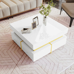 Luxury High-Gloss Coffee Table – Modern Side Table with Gold Details