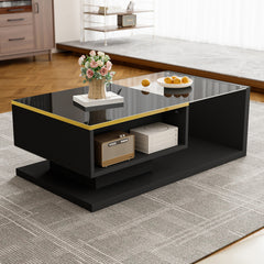 90cm High-Gloss White Coffee Table with Glass & LED Lighting