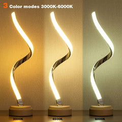 LED Spiral Table Lamp Modern Curved Desk Bedside Lamp Dimmable