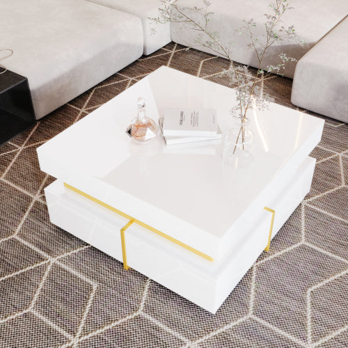 Luxury High-Gloss Coffee Table – Modern Side Table with Gold Details