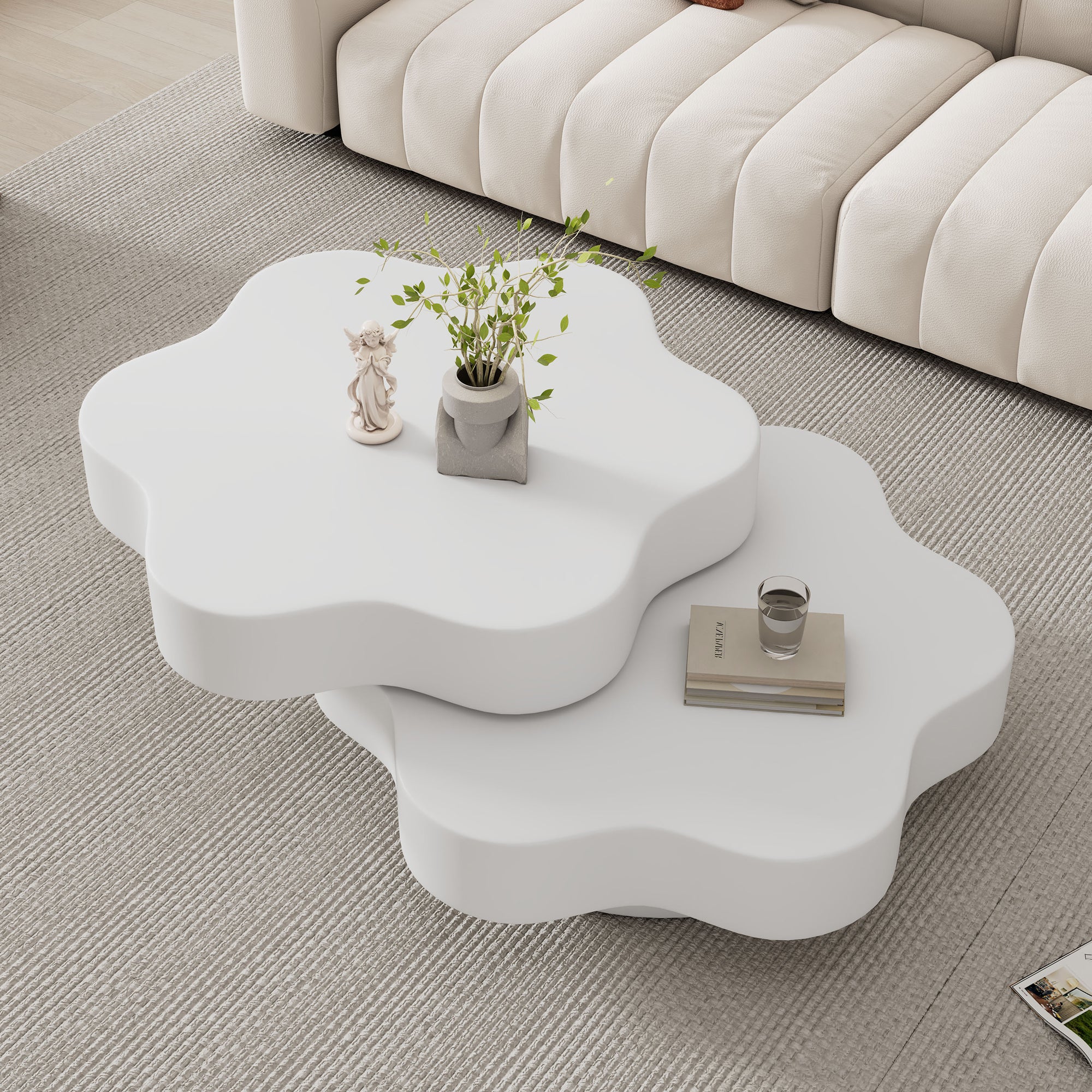 Flower-Shaped Coffee Table – Rotating Top with Double-Layer Storage