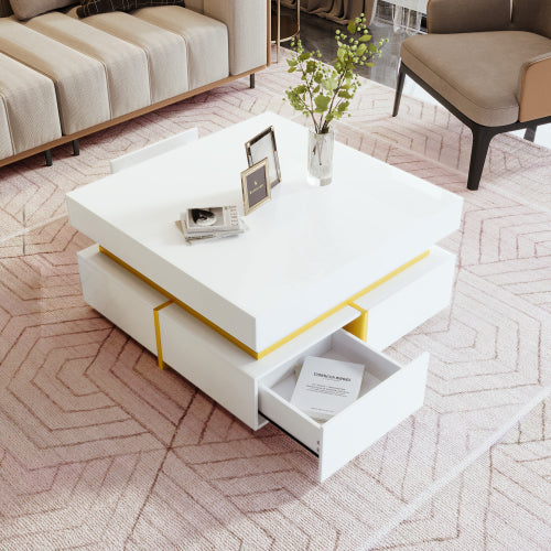Luxury High-Gloss Coffee Table – Modern Side Table with Gold Details
