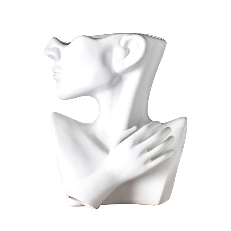 Nordic Human Head Vase – Modern Portrait Resin Flower Vase
