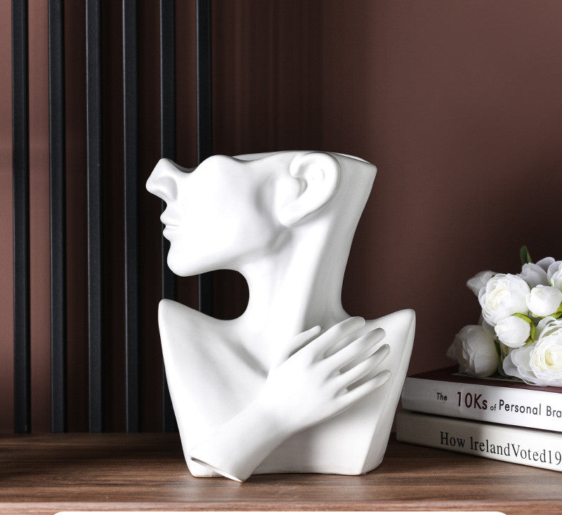 Nordic Human Head Vase – Modern Portrait Resin Flower Vase