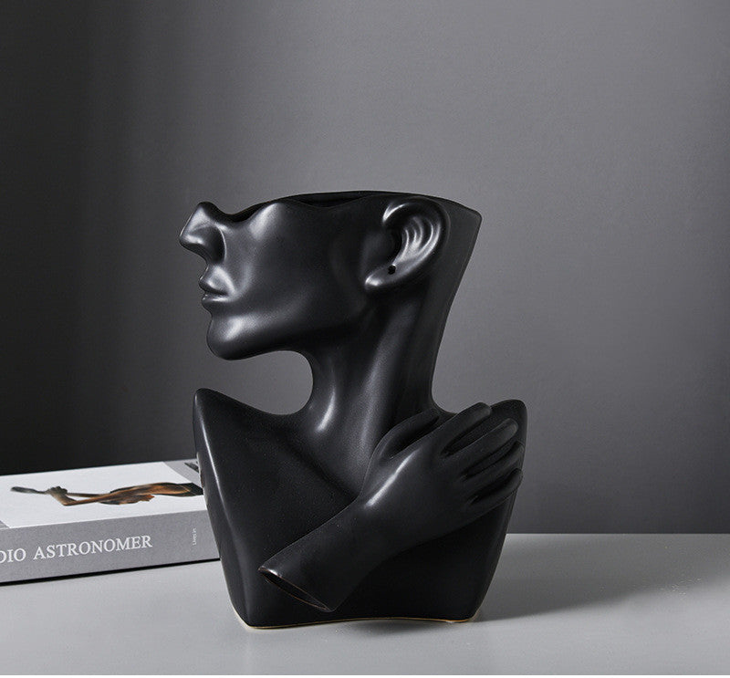 Nordic Human Head Vase – Modern Portrait Resin Flower Vase