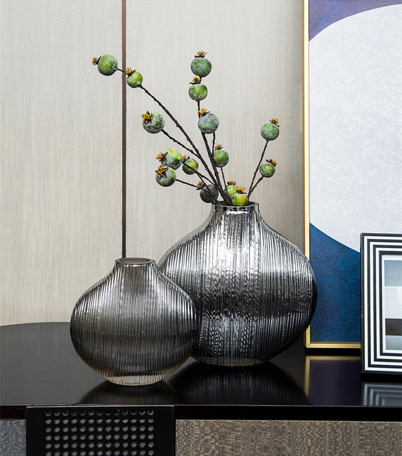 Silver Striped Glass Vase – Modern Home Décor