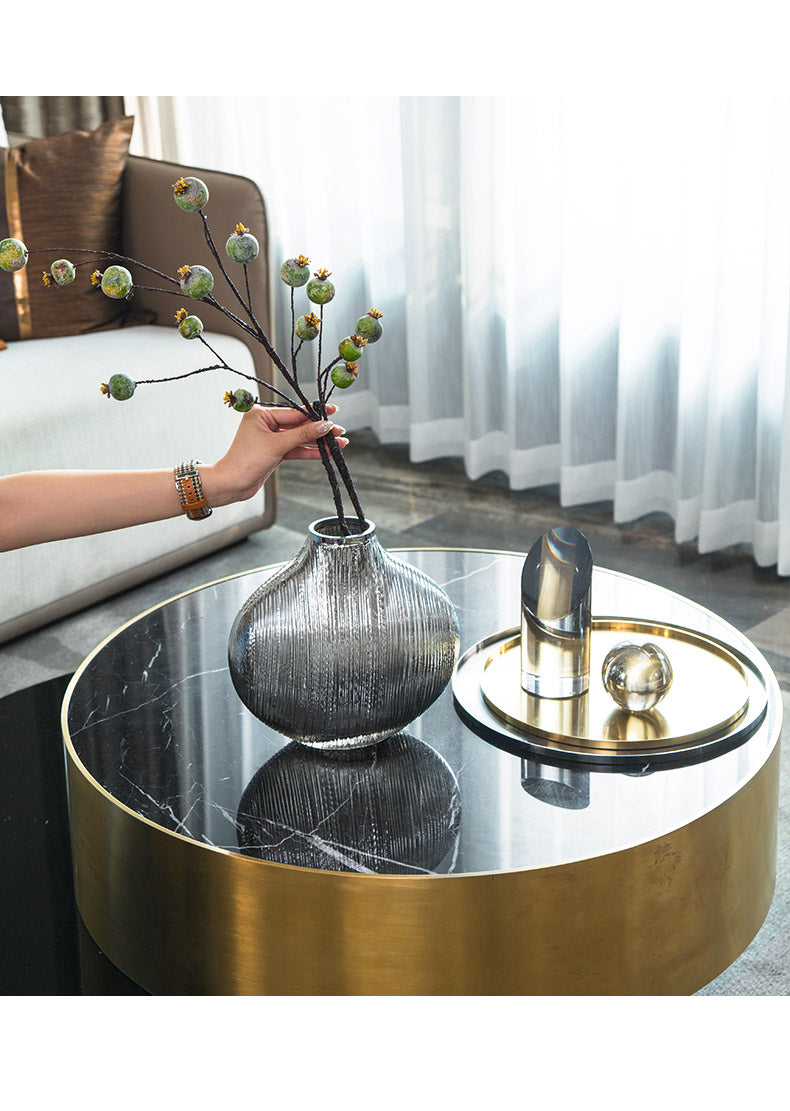Silver Striped Glass Vase – Modern Home Décor