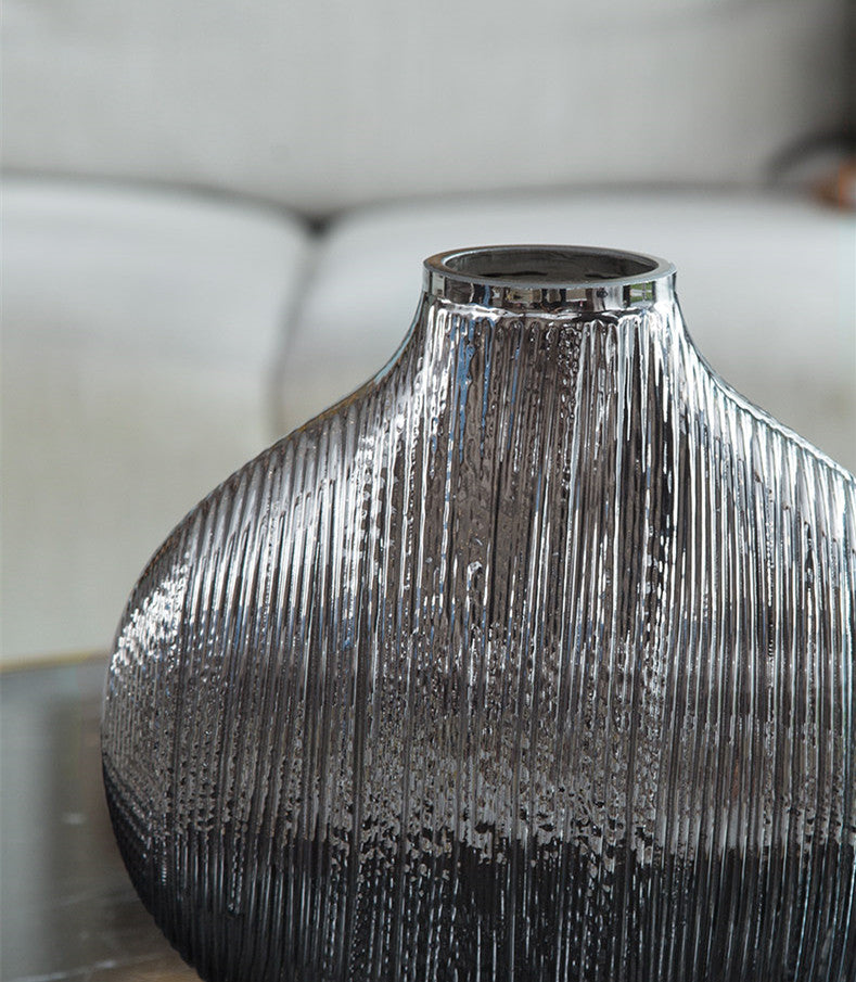 Silver Striped Glass Vase – Modern Home Décor