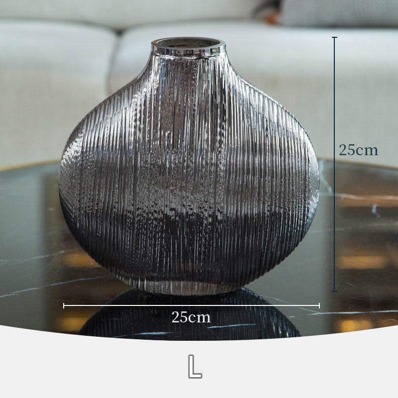 Silver Striped Glass Vase – Modern Home Décor
