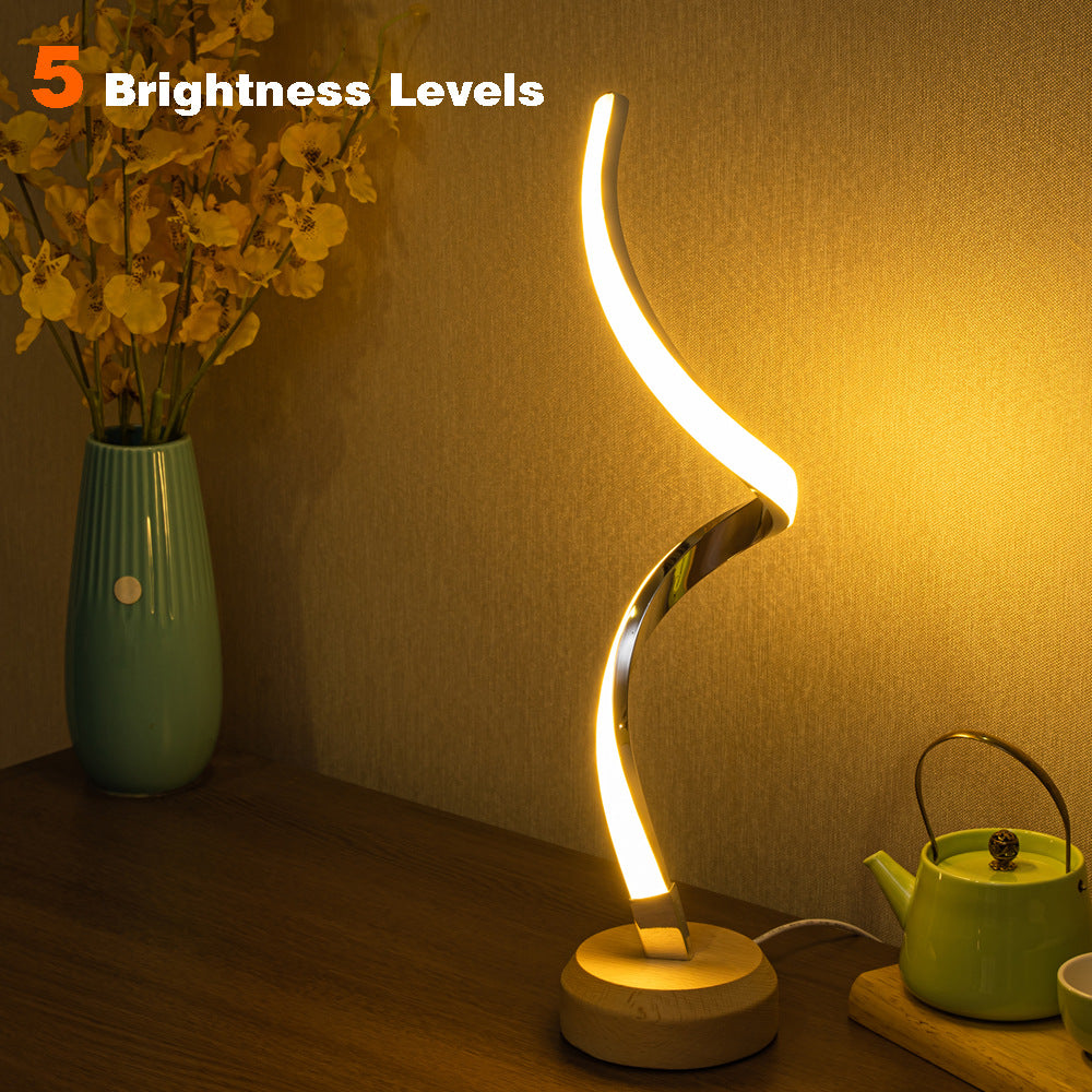 LED Spiral Table Lamp Modern Curved Desk Bedside Lamp Dimmable