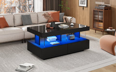 Coffee Table For Living Room, High Gloss Tea Table With LED Lights