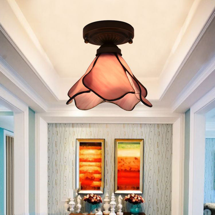 Retro Tiffany Glass Chandelier – Elegant Rustic Porch & Hallway Light