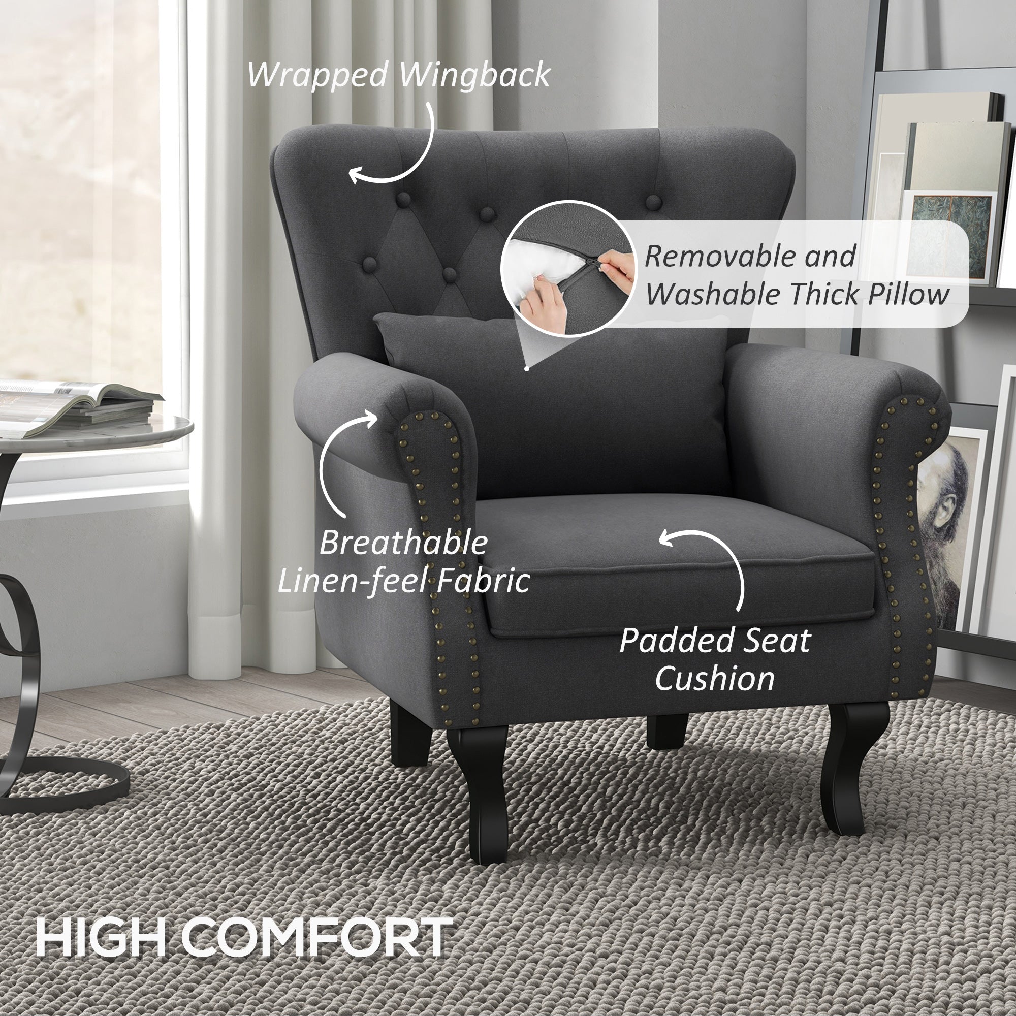 Chesterfield Accent Chair – Grey Upholstered Design