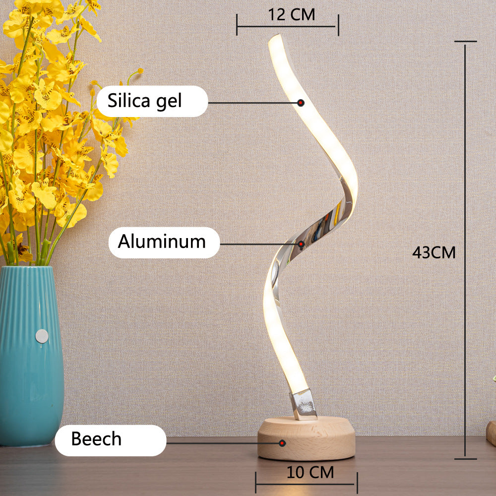 LED Spiral Table Lamp Modern Curved Desk Bedside Lamp Dimmable