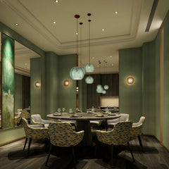 Botanical Glass Chandelier – Elegant Green Leaf Dining Room Lighting