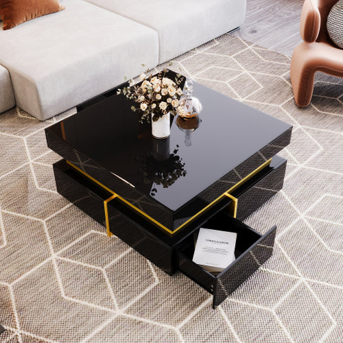 Luxury High-Gloss Coffee Table – Modern Side Table with Gold Details