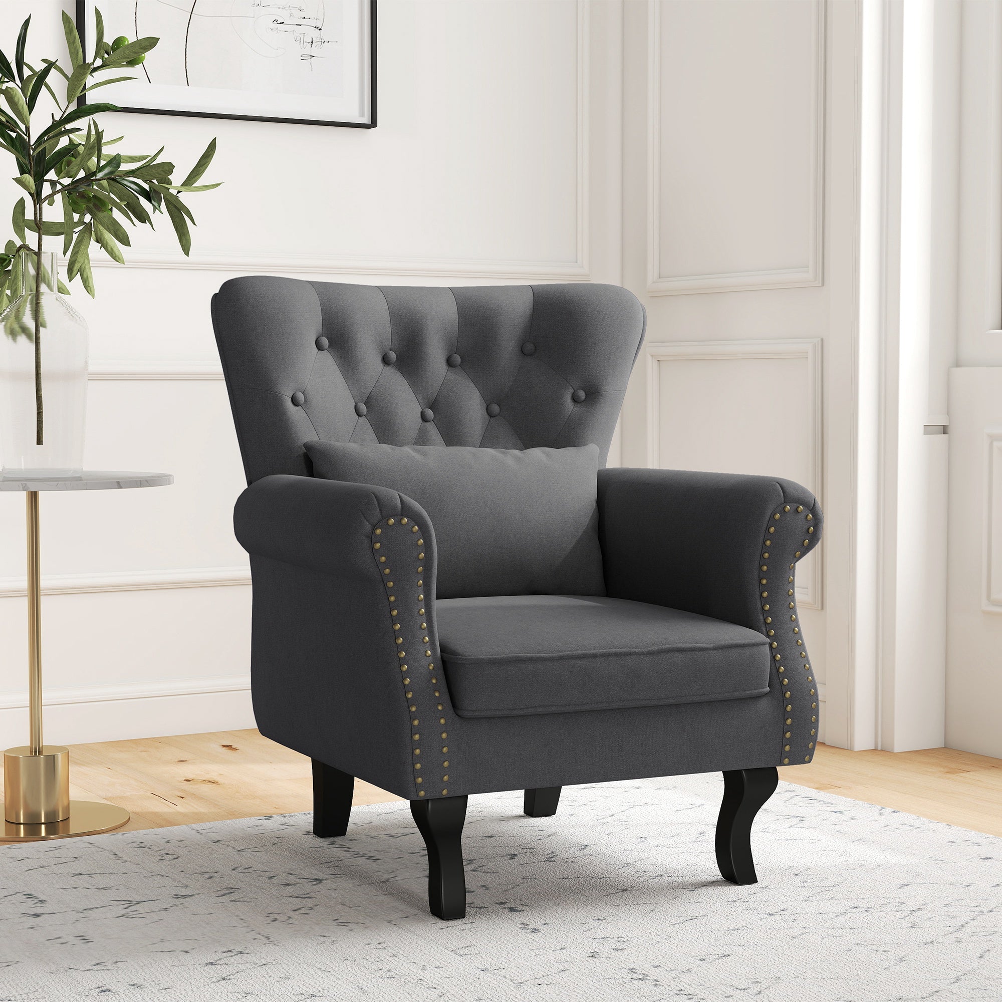Chesterfield Accent Chair – Grey Upholstered Design