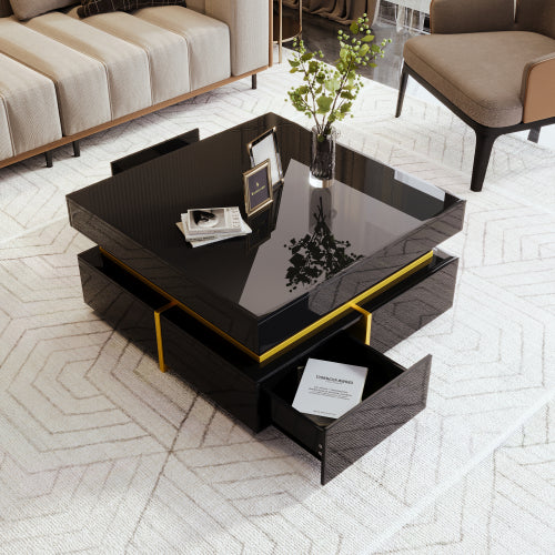 Luxury High-Gloss Coffee Table – Modern Side Table with Gold Details