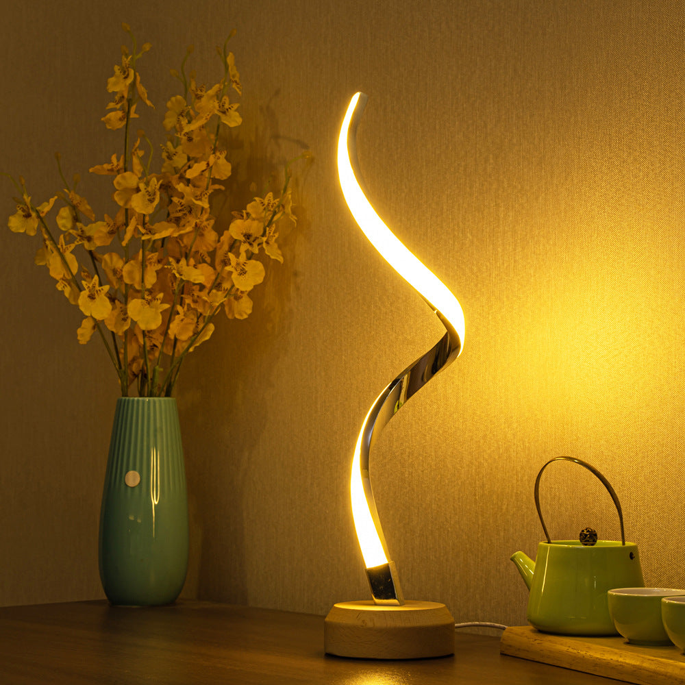 LED Spiral Table Lamp Modern Curved Desk Bedside Lamp Dimmable