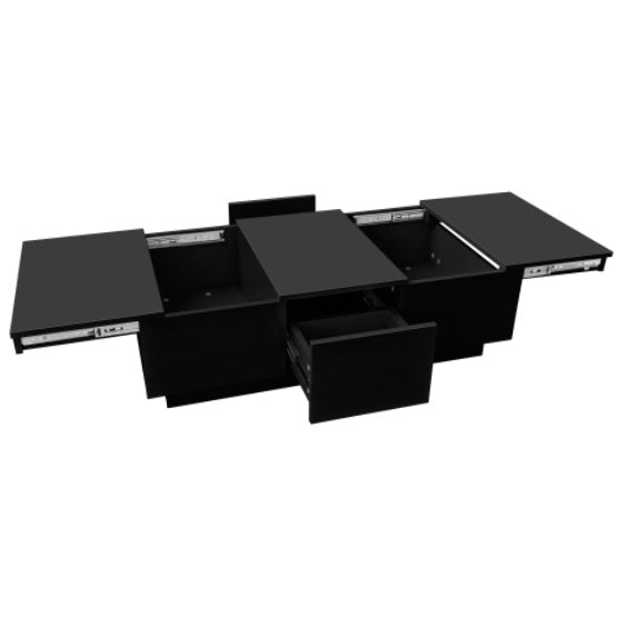 Modern Black Coffee Table – High-Gloss Finish with Hidden Storage Drawers
