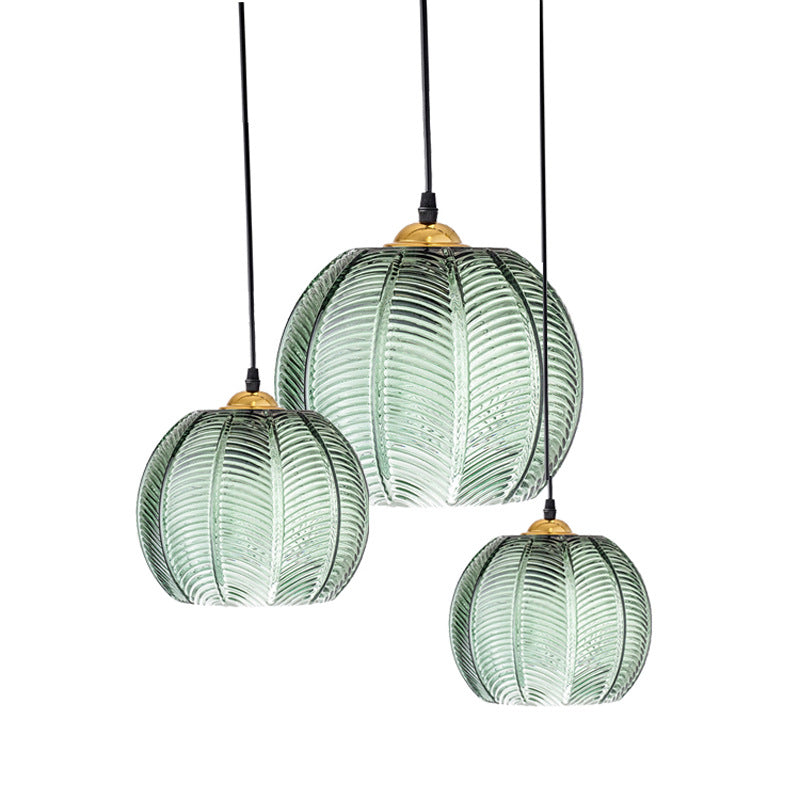 Botanical Glass Chandelier – Elegant Green Leaf Dining Room Lighting