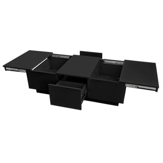 Modern Black Coffee Table – High-Gloss Finish with Hidden Storage Drawers