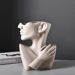 Nordic Human Head Vase – Modern Portrait Resin Flower Vase