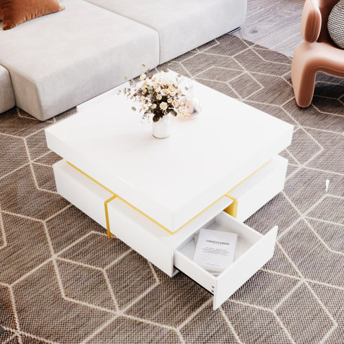 Luxury High-Gloss Coffee Table – Modern Side Table with Gold Details