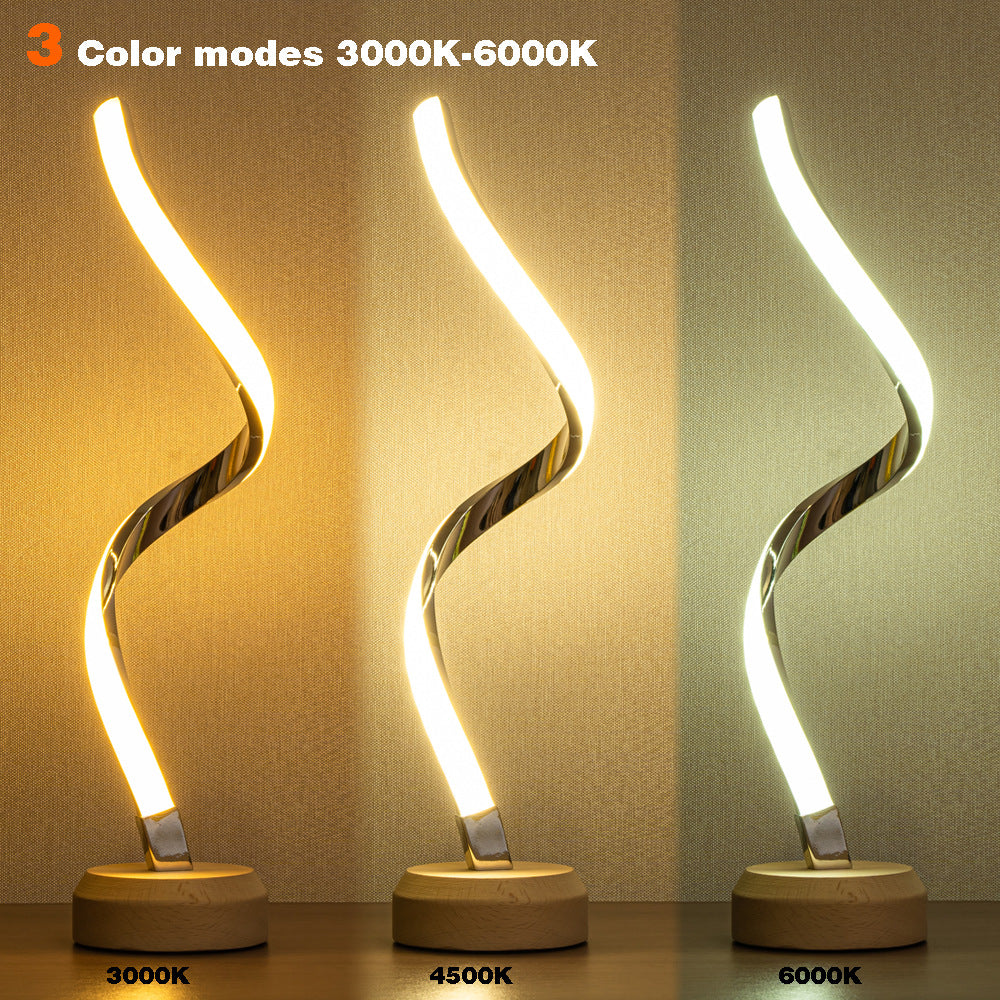 LED Spiral Table Lamp Modern Curved Desk Bedside Lamp Dimmable