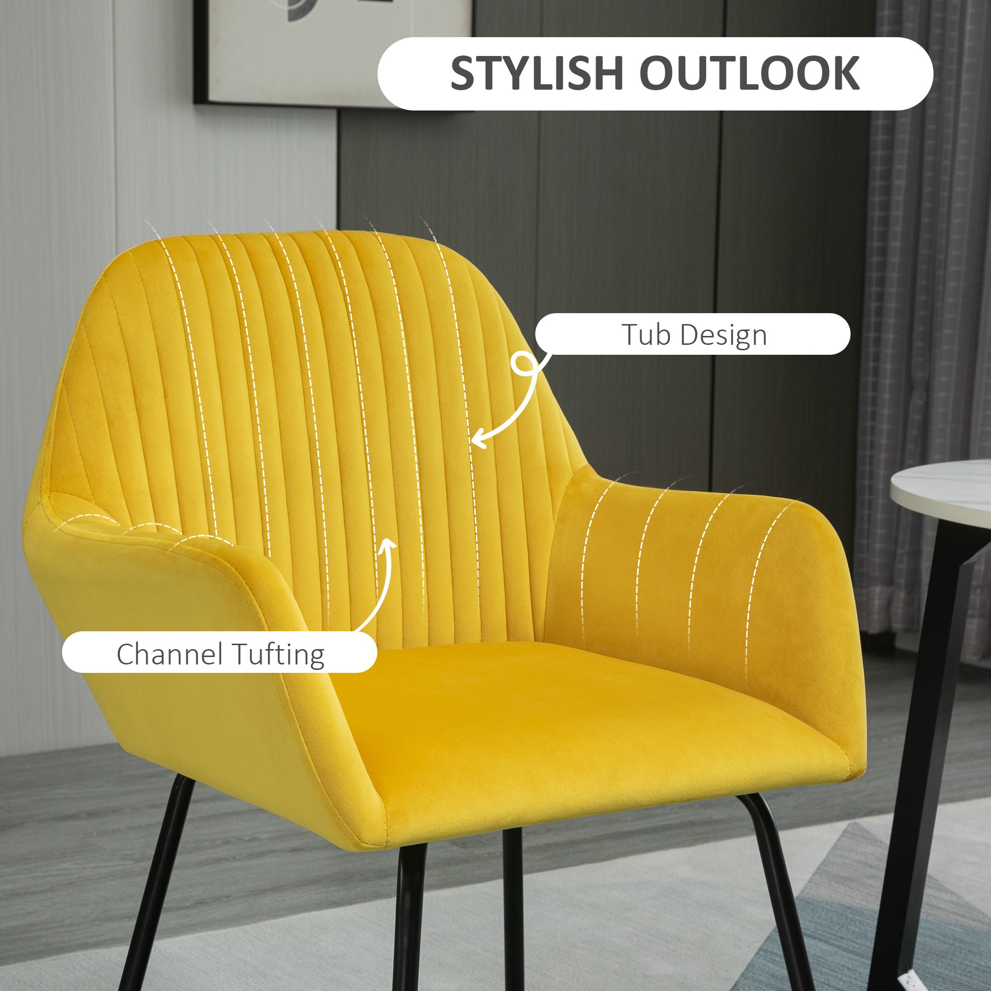 Modern Yellow Upholstered Accent Chair – Metal Base Armchair