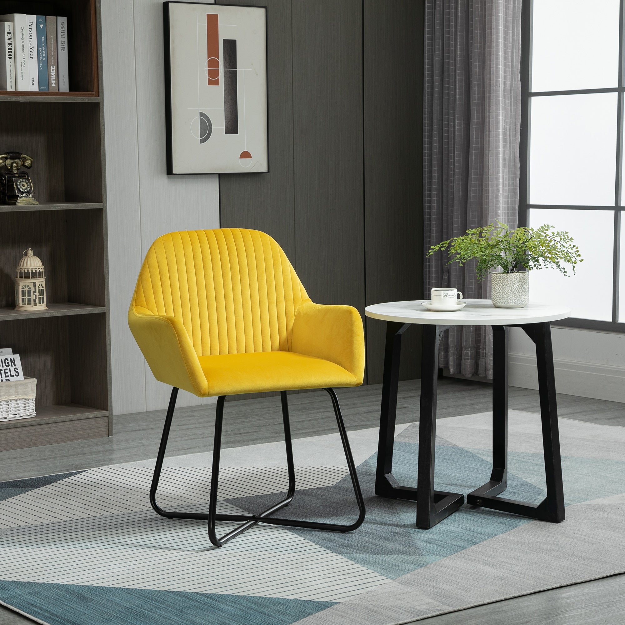 Modern Yellow Upholstered Accent Chair – Metal Base Armchair