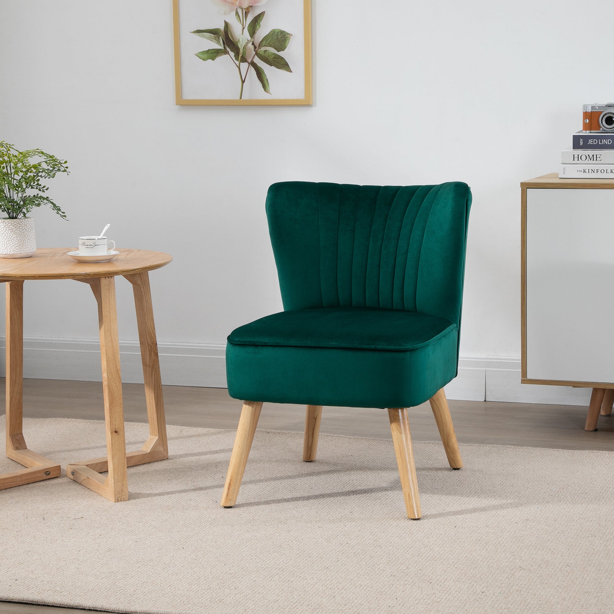 Modern Green Fabric Accent Chair – Rubber Wood Legs & Thick Padding