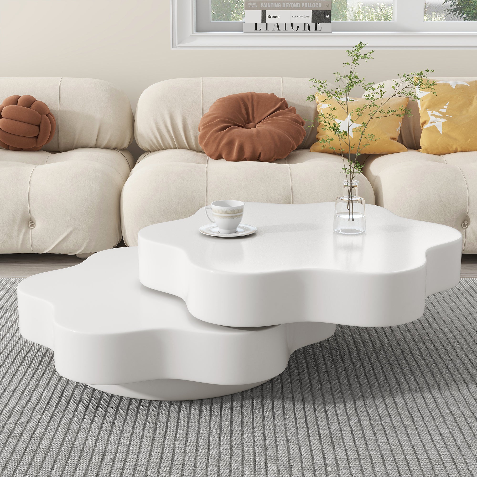 Flower-Shaped Coffee Table – Rotating Top with Double-Layer Storage