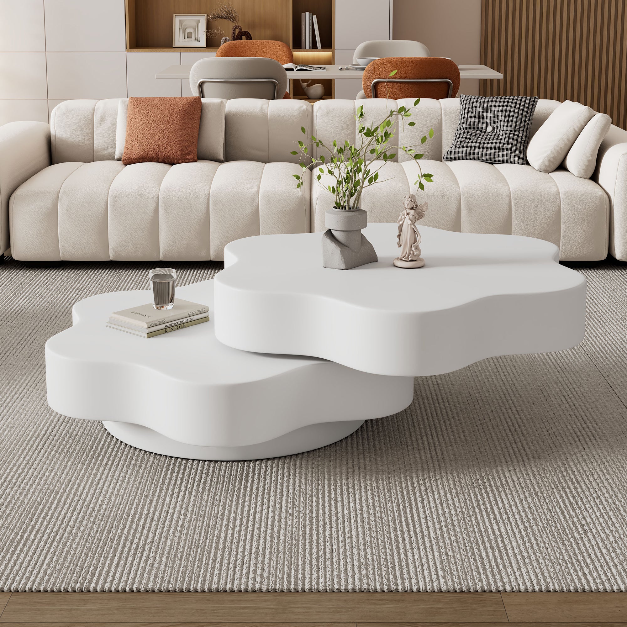 Flower-Shaped Coffee Table – Rotating Top with Double-Layer Storage