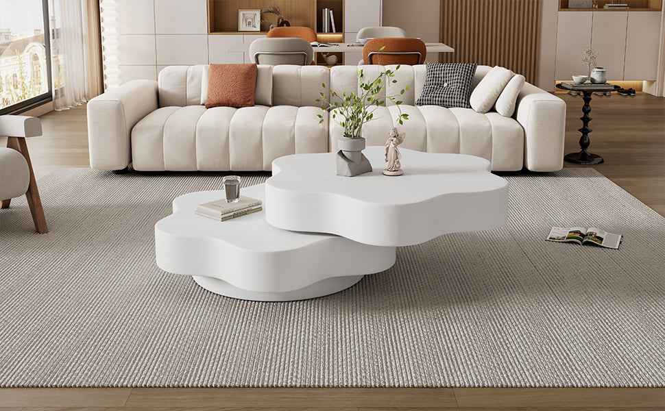 Flower-Shaped Coffee Table – Rotating Top with Double-Layer Storage