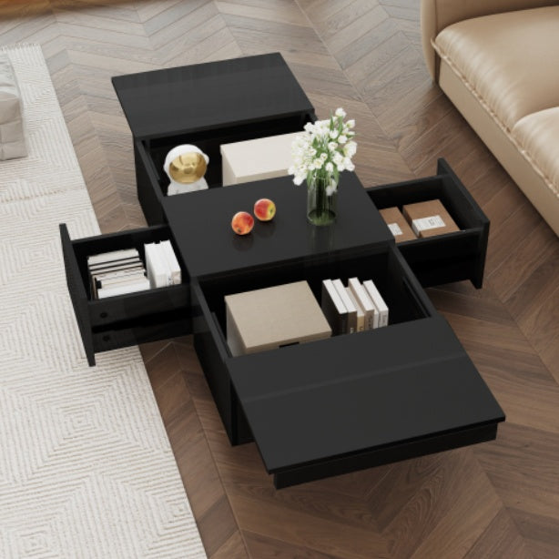 Modern Black Coffee Table – High-Gloss Finish with Hidden Storage Drawers