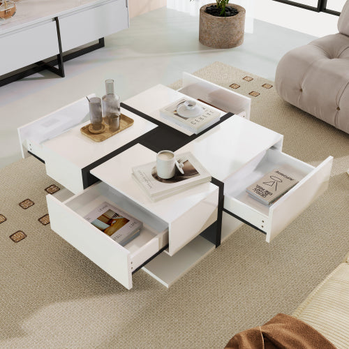 Modern Coffee Table with 4 Drawers – Stylish Design & Bottom Storage