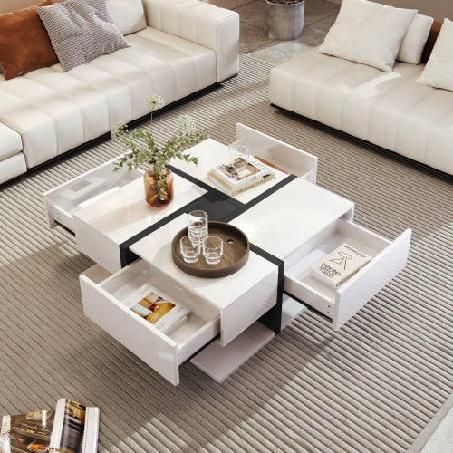 Modern Coffee Table with 4 Drawers – Stylish Design & Bottom Storage
