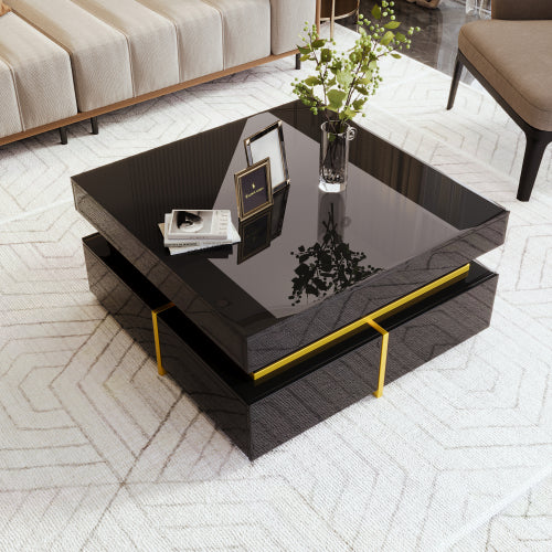 Luxury High-Gloss Coffee Table – Modern Side Table with Gold Details