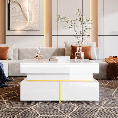 Luxury High-Gloss Coffee Table – Modern Side Table with Gold Details