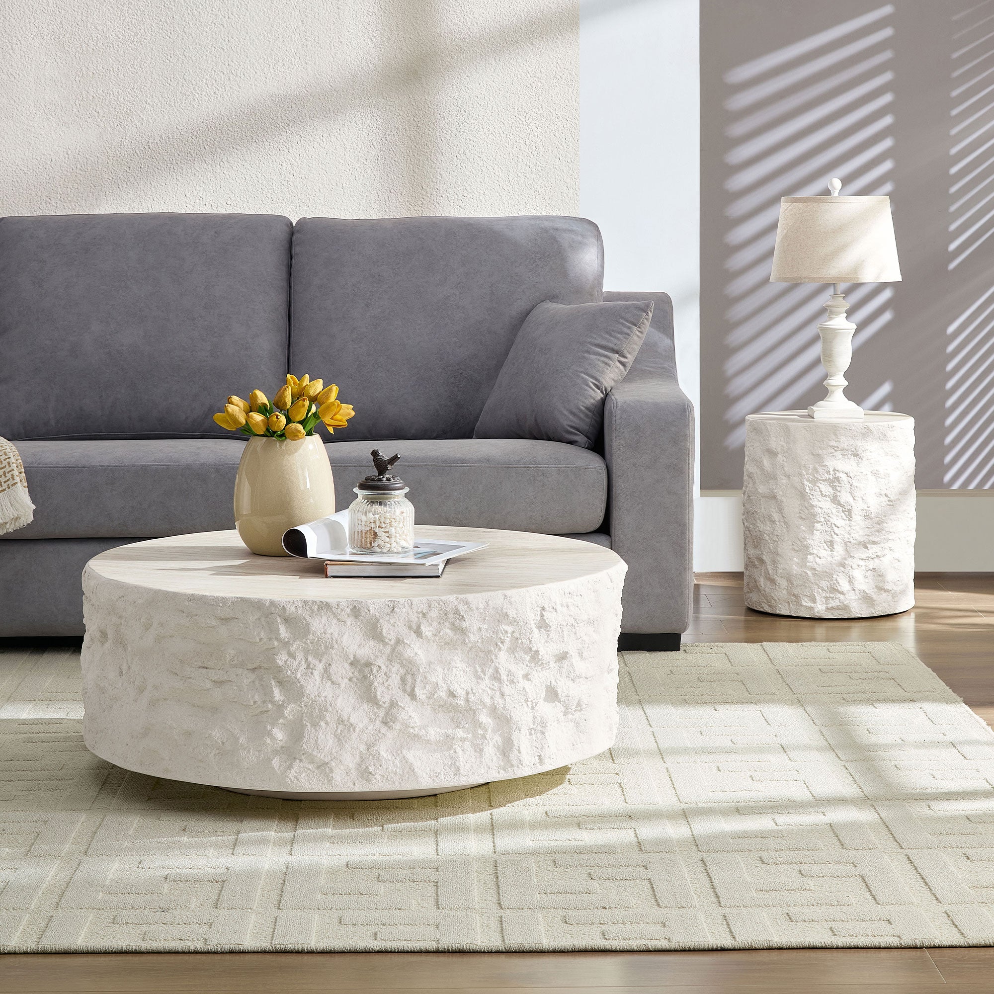 35.43''Fiberglass Round Center Coffee Table Set