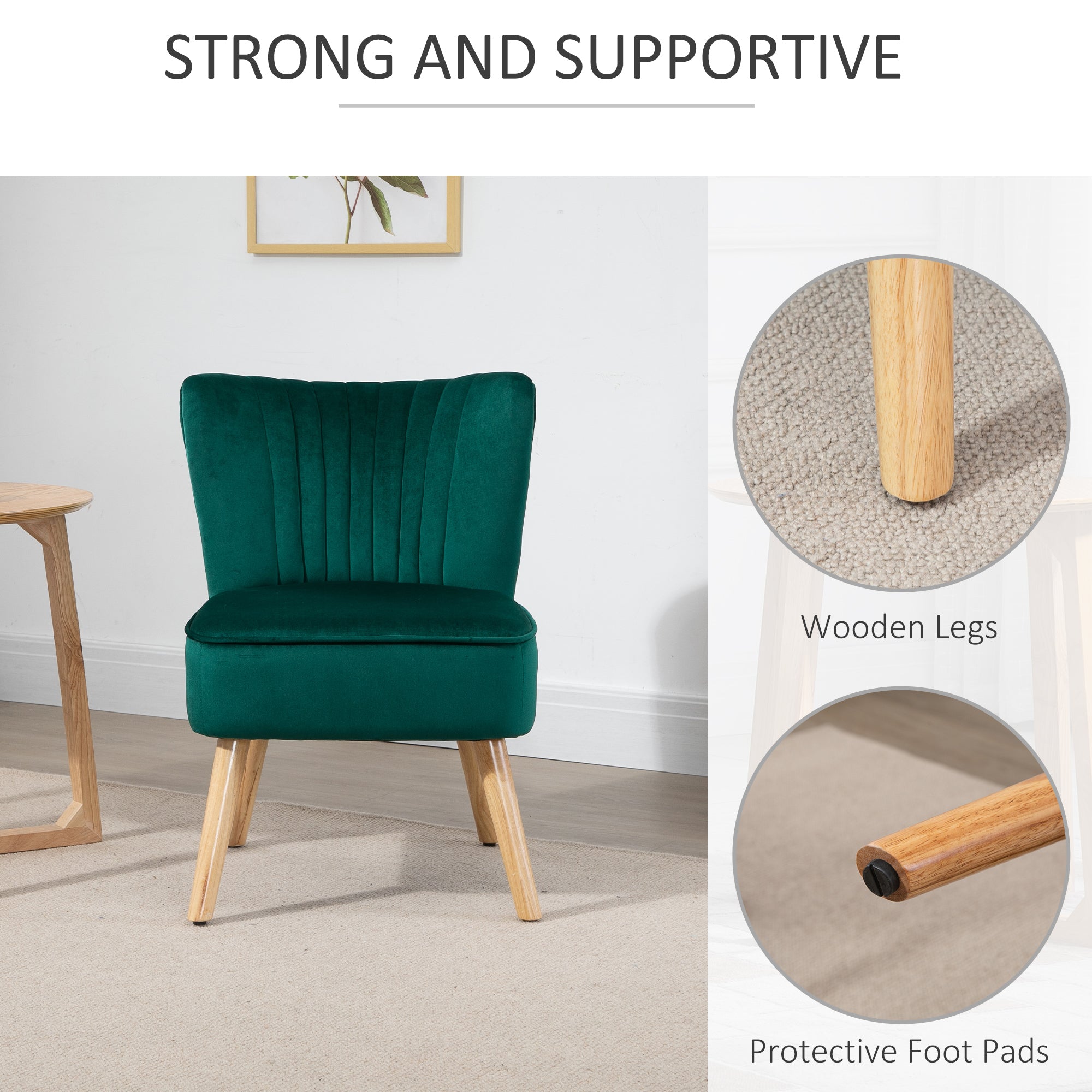 Modern Green Fabric Accent Chair – Rubber Wood Legs & Thick Padding