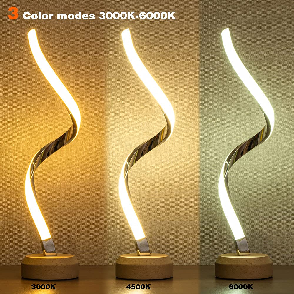 LED Spiral Table Lamp Modern Curved Desk Bedside Lamp Dimmable