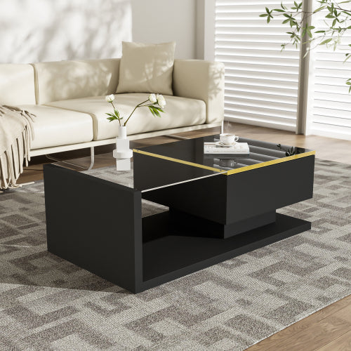 90cm High-Gloss White Coffee Table with Glass & LED Lighting